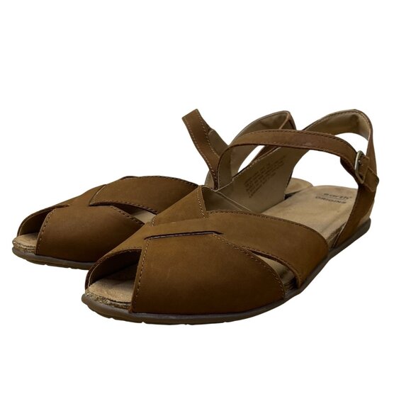 Earth Origins Women’s Almond Leather Adhesive Strap Palomos Percy Sandals Sz 11 - Picture 3 of 8